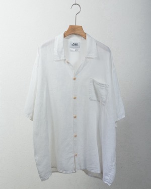 "FLAX" open collar all linen short sleeve shirt / Made In LITHUANIA