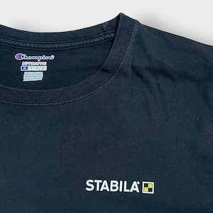【Champion】STABILA ロンT 水平器 メーカー 企業系 ロングTシャツ 長袖Tシャツ ワンポイントロゴ 袖プリント チャンピオン X-LARGE ビッグサイズ 古着