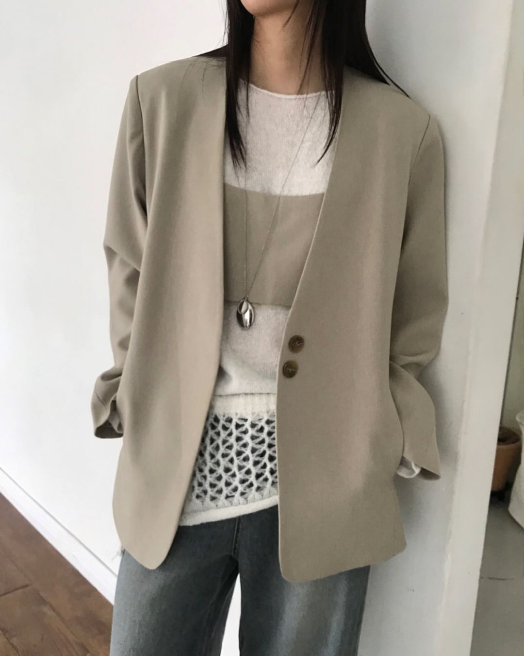 ノーカラージャケット×ビスチェセットアップ