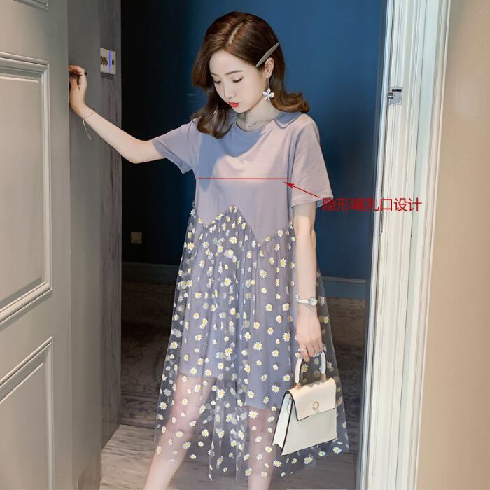 【新作】【送料無料】 マタニティウェア2020夏の新しいニットスモールデイジーフェイクツーピース母乳育児スカートスモールフレッシュミドルレングス母乳育児スカート-アリババ サマー 夏物 expec247877907845