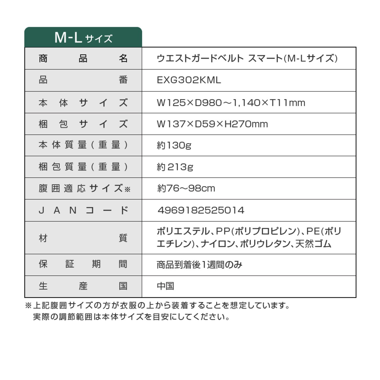 ウエストガードベルト スマート EXG302K