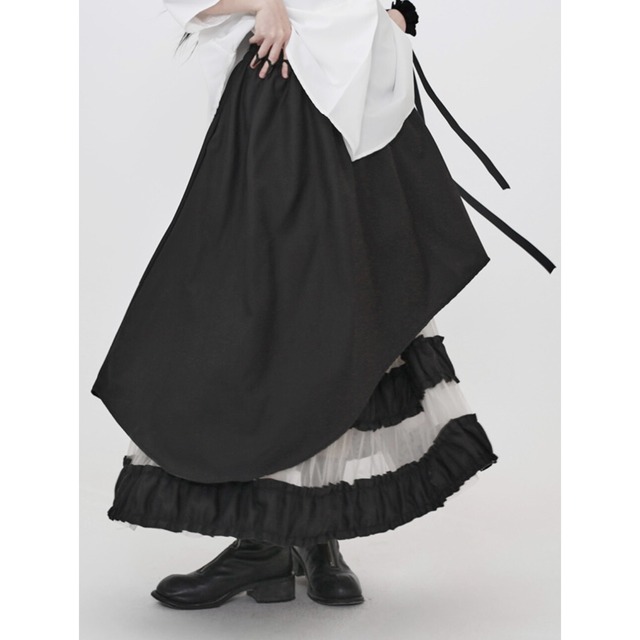 Asymmetrical layered long skirt C1187