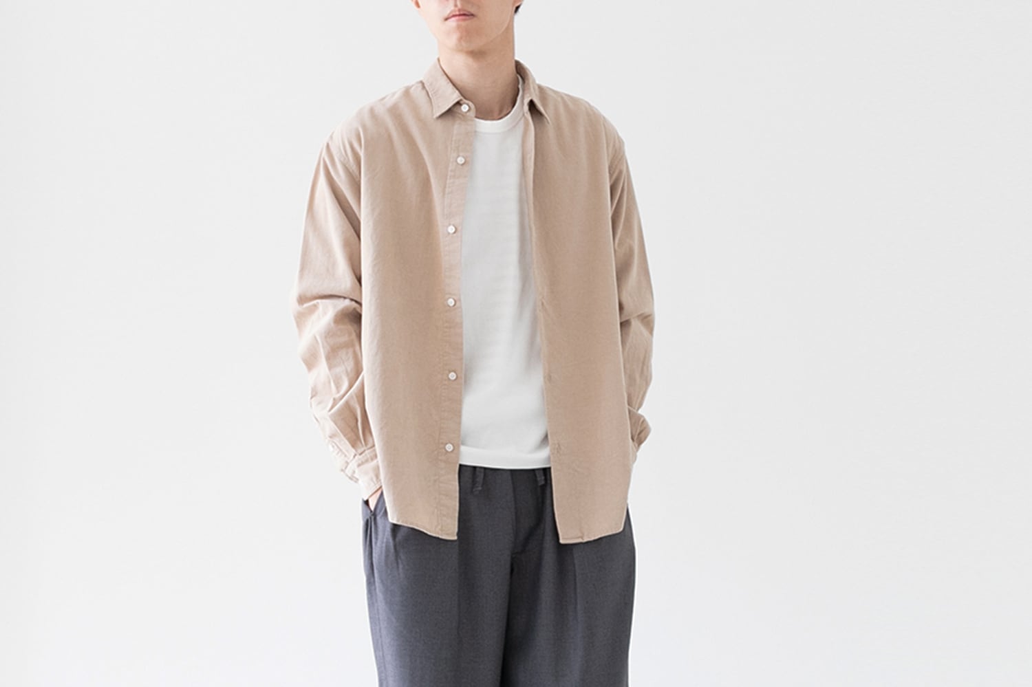 フロスト加工 ライトコーデュロイ  レギュラーカラーシャツ