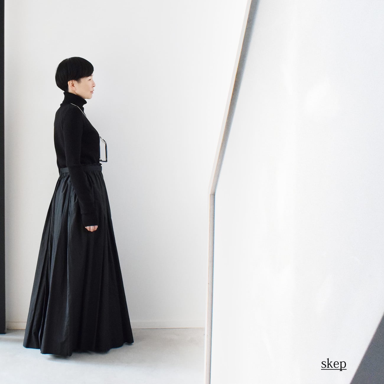 コットンボリュームギャザースカート：黒［SK19LSBK］ | skep-online shop