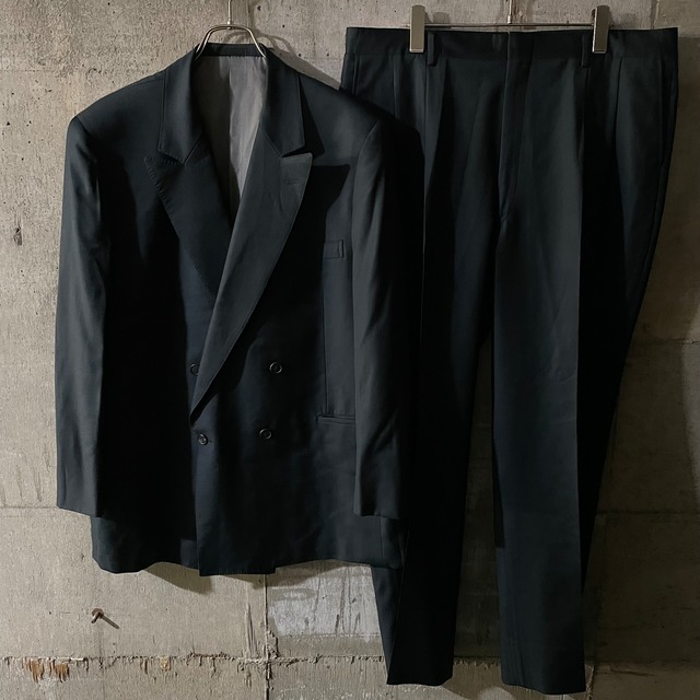 〖vintage〗retro bluecolor double wool setup suit/レトロ ブルーカラー ダブル ウール セットアップ スーツ/lsize/#0404