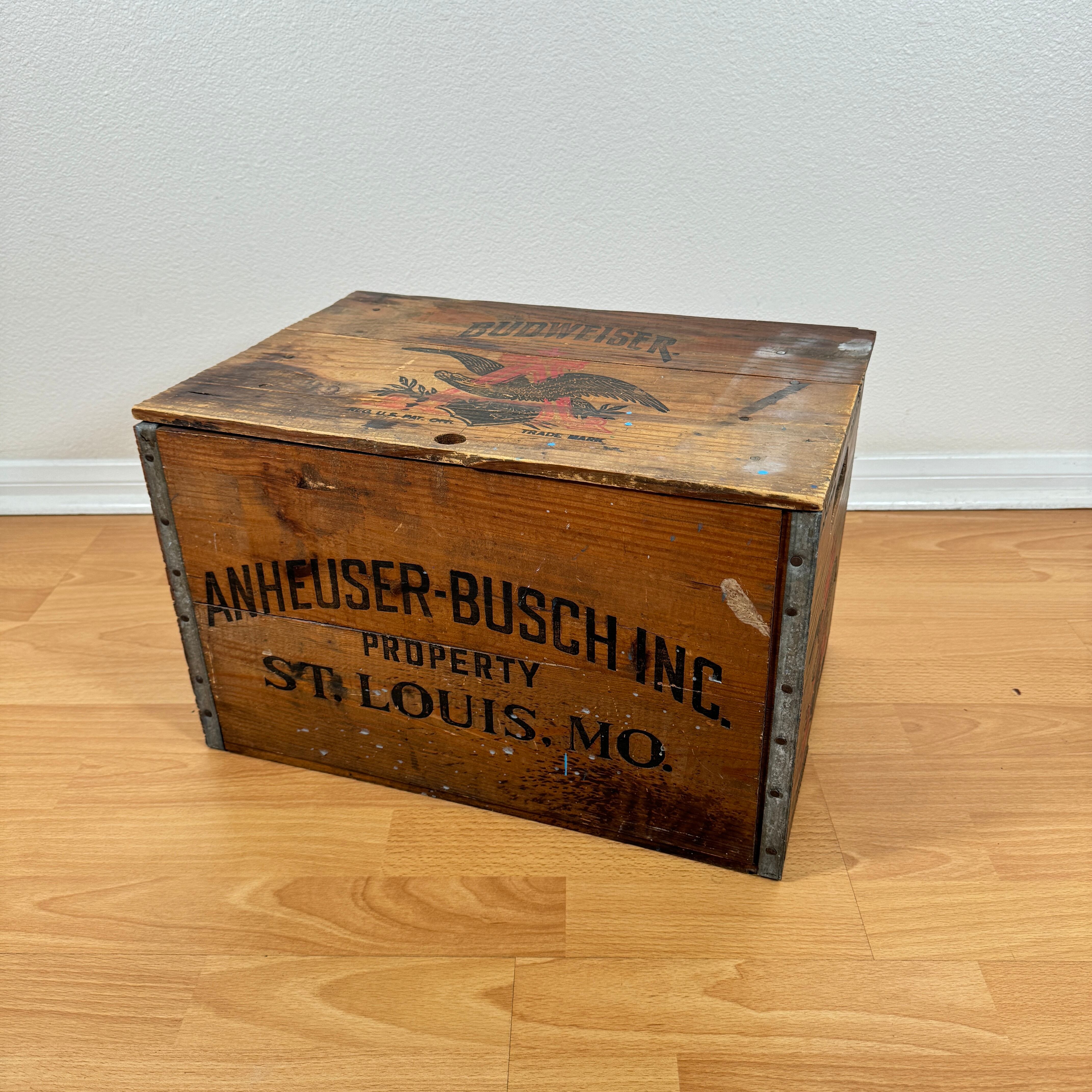 1309 ビンテージ 木箱 BUDWEISER バドワイザー ウッドボックス 蓋付き
