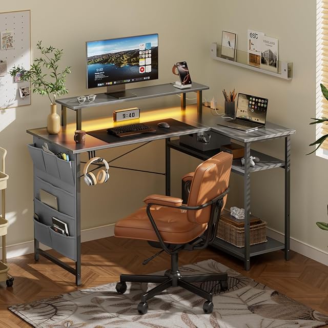 HLFURNITURE ゲーミングデス 80奥行き*110幅*74高さコンセント付き