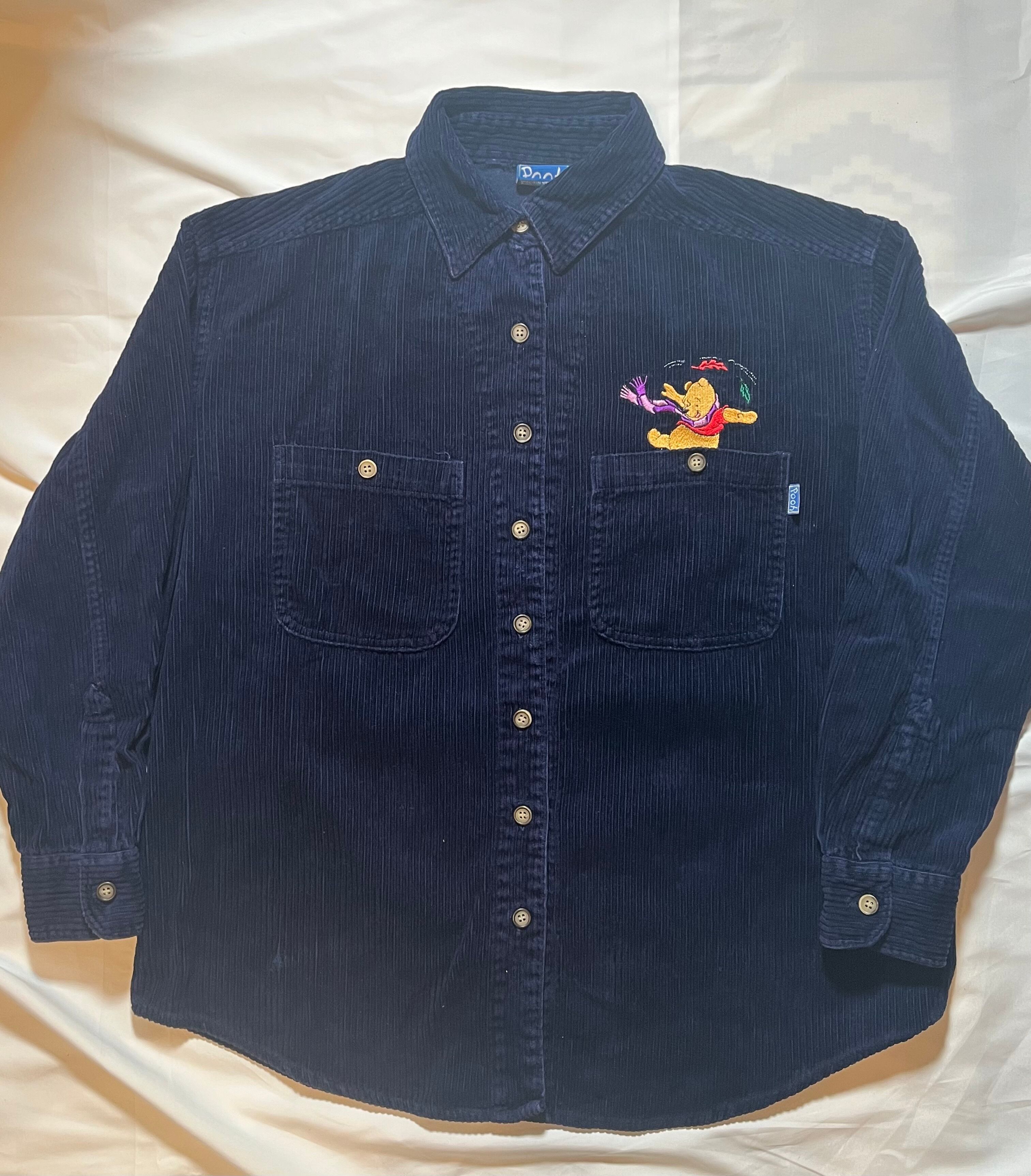90s Disney Vintage Pooh コーデュロイ 刺繍 スウェット Disney 90s 刺繍 コーデュロイ 空飛ぶプーさん ティガー 虎 ワイン色