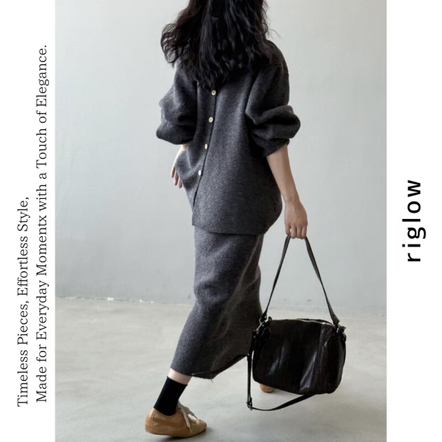loose knit tops and skirt set　102918