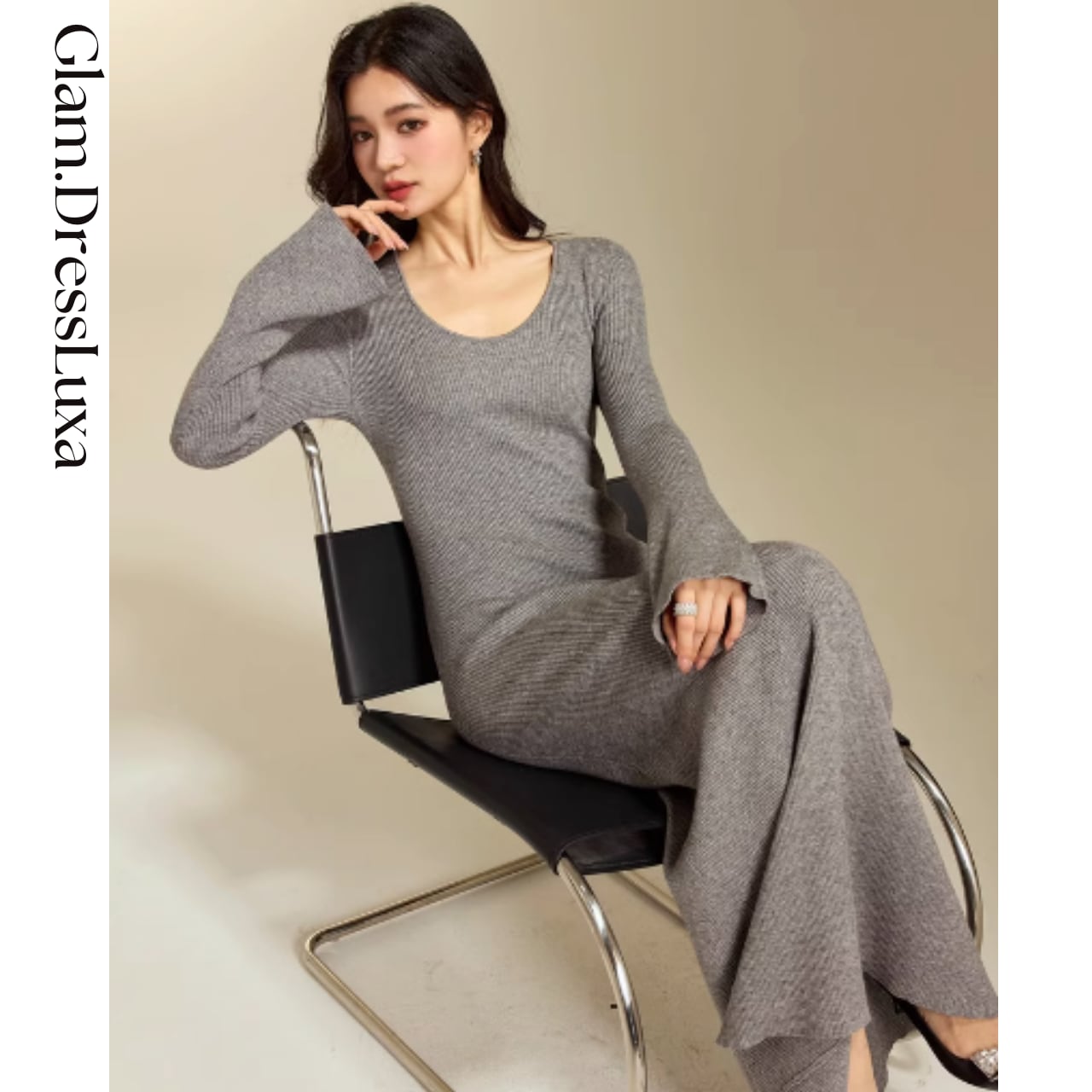 リブニット Uネック ワンピース/3color_W787