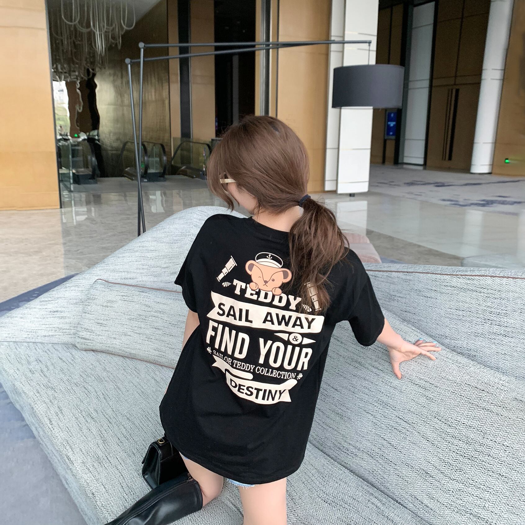 プリントTシャツ スプリングルーズブラックレッドトップス 春物 6Du_Shop_Women5270771167