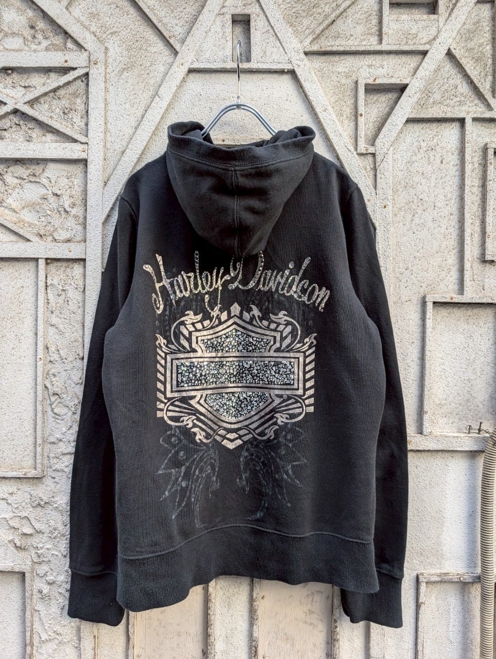 "HARLEY DAVIDSON" rhinestone zip up hoodie