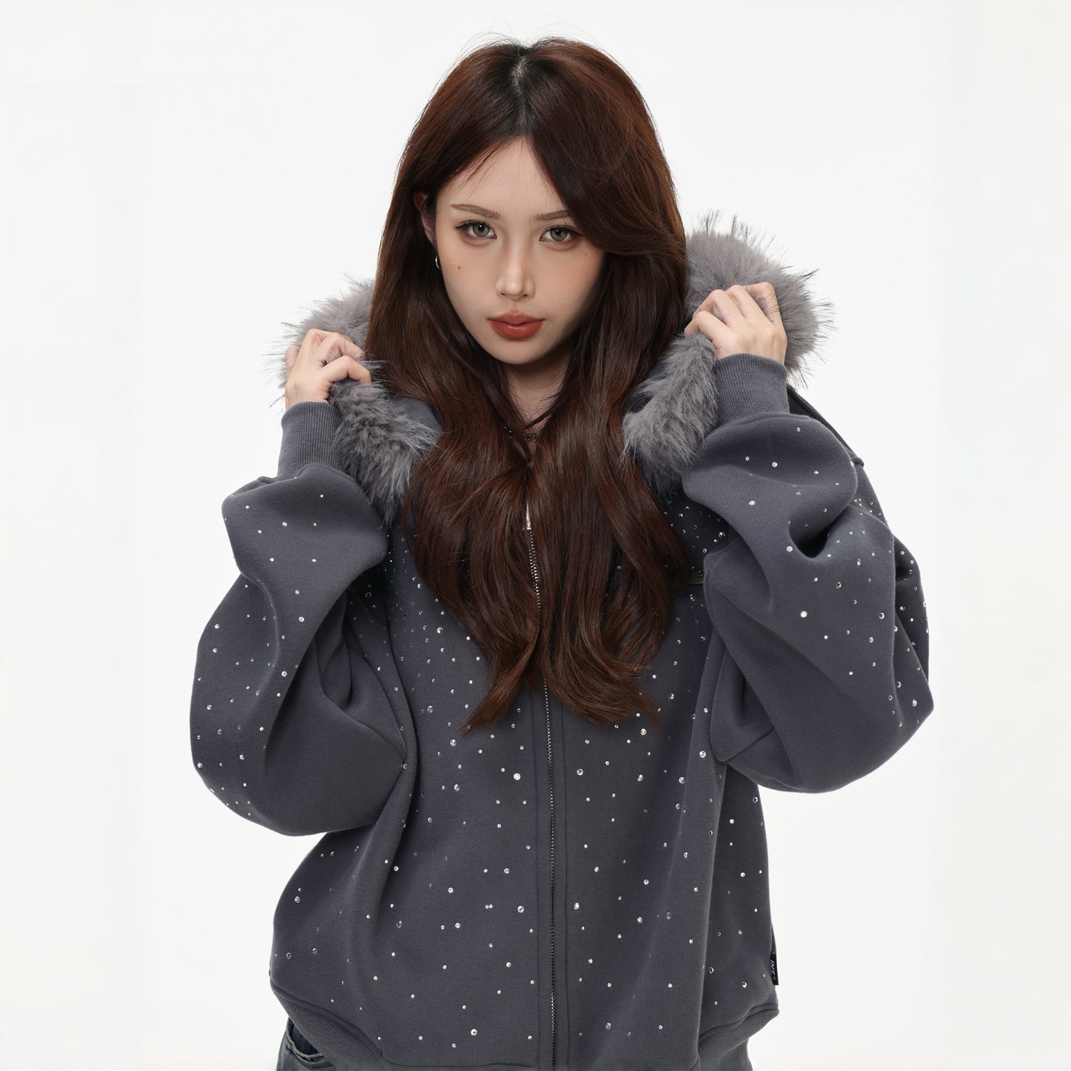 【outer】フードファービジュージップパーカー N3495