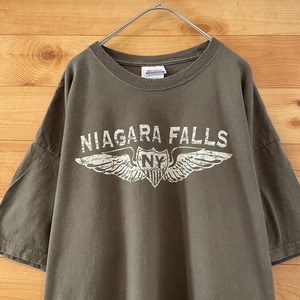 【Hanes】ナイアガラの滝 Tシャツ ロゴ XL ビッグサイズ カーキ US古着 アメリカ古着