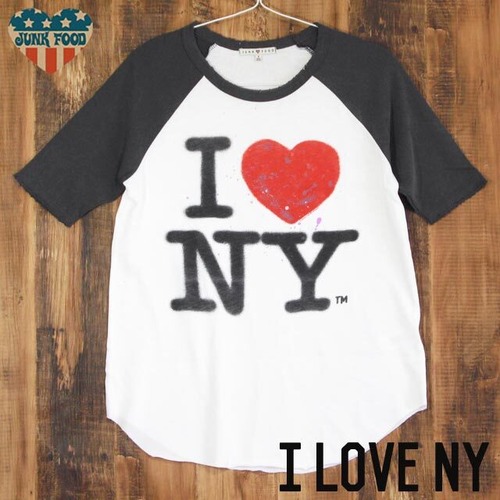 送料無料 JUNK FOOD ジャンクフード I LOVE NY レディース 5分袖ラグラン Tシャツ