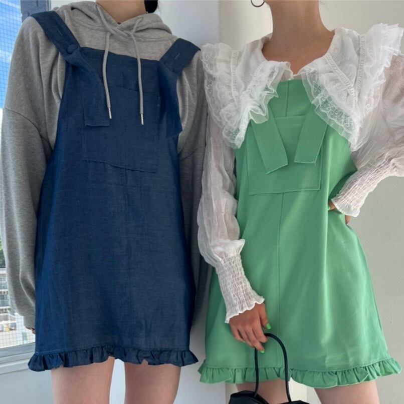 リブフリルサロペミニワンピース_LN01436