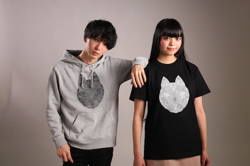 ◆Apsu Shuseiコラボ◆「世界一怪談を聞いている猫」Tシャツ　BLACK×WHITE ビッグサイズ(XXL)