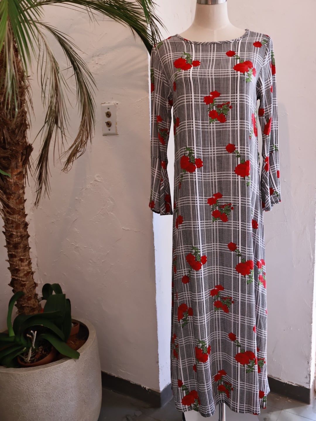 2000s check flower dress