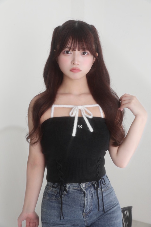 bi-color ribbon knit cami(black)