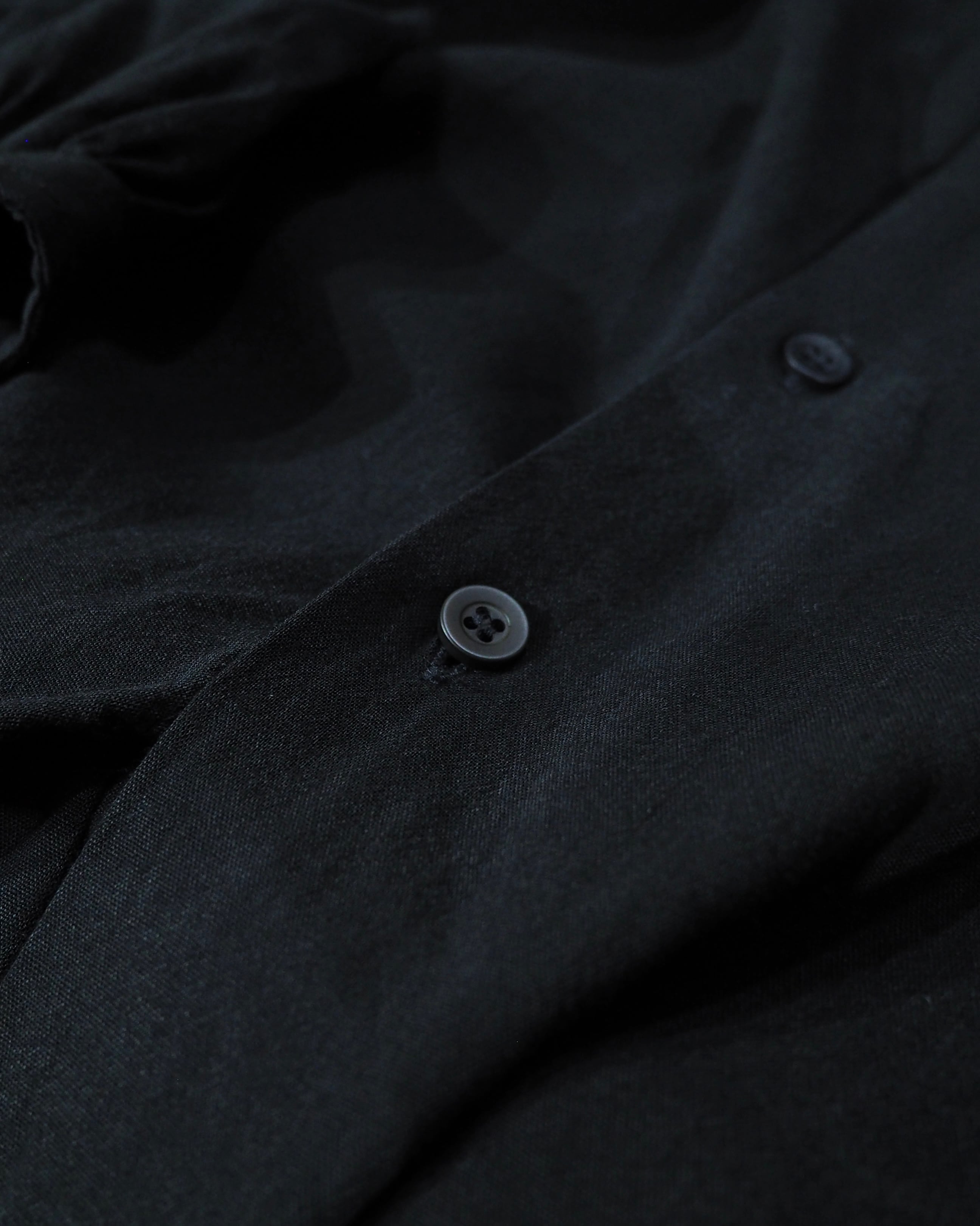 1980s " ANDROS - Special " Black Gather vintage Drape loose No collar Shirt (Made in Canada)