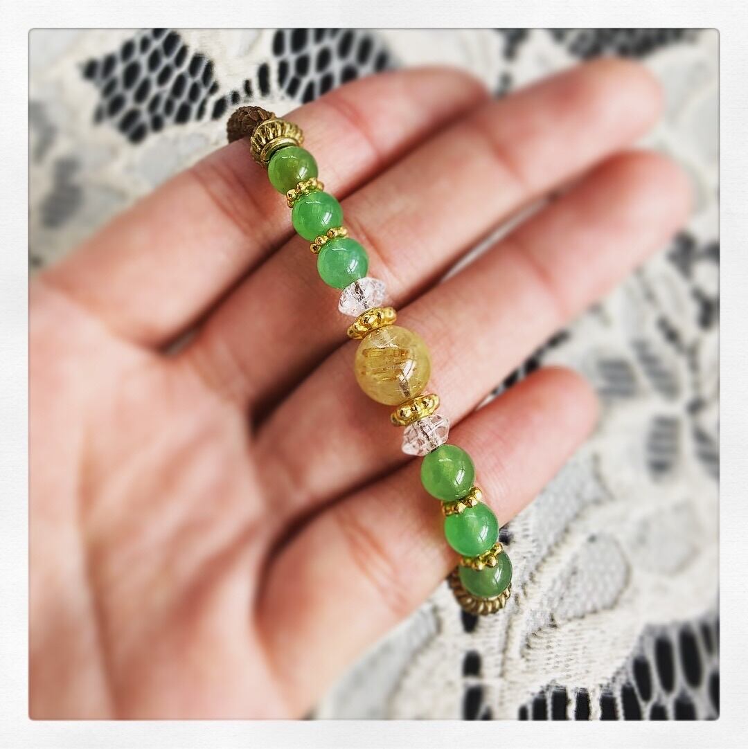 ルチルクォーツ×クリソプレーズブレスレット | Lico macrame jewely shop 