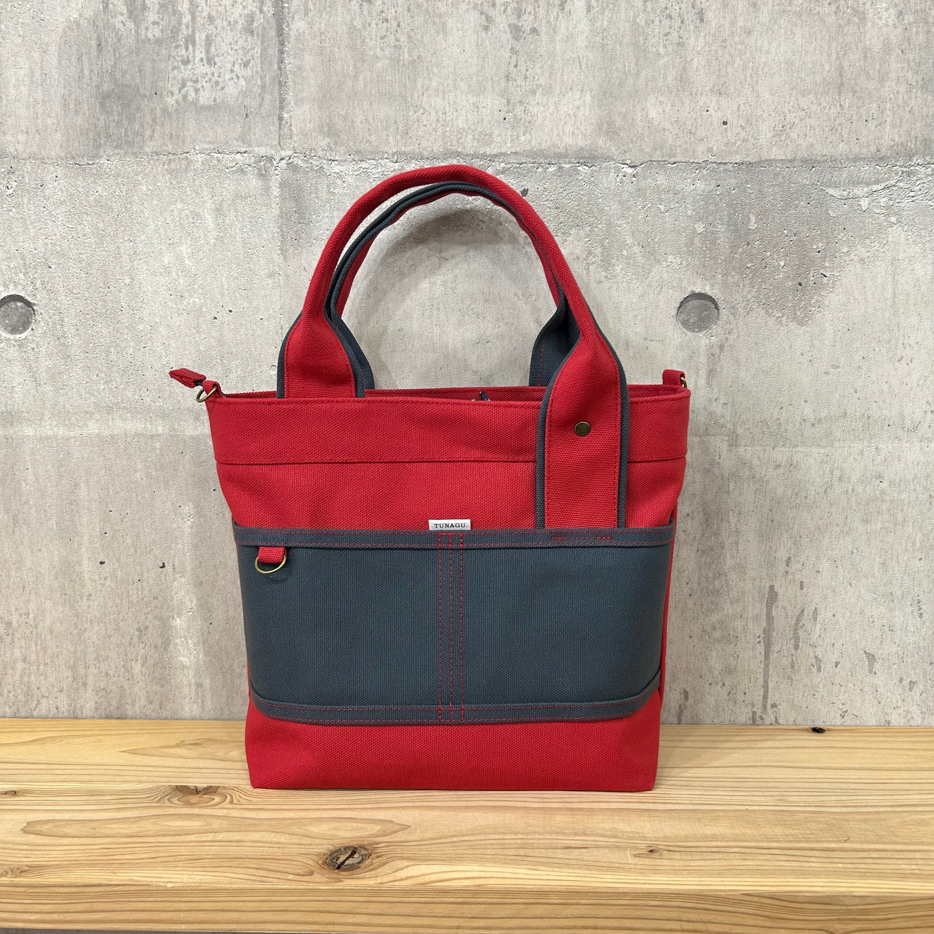 【ファスナーVer.】人気No.1.▽Bi Color Tote "M"【濃赤×鉄紺】