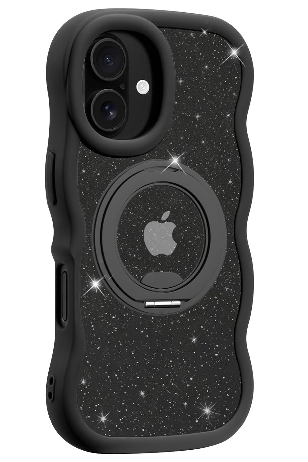 【キラキラ ラメ・360°回転スタンド・全方位エアークッション・MagSafe対応】 for iPhone 17/18 用 ケース ウェーブ 韓国 半透明 マット いphone17/18 ケース 米軍MIL規格 指紋防止 TPUソフト側面 アイフォン アイホン おしゃれ 可愛い SL360sf (17/18 黒)