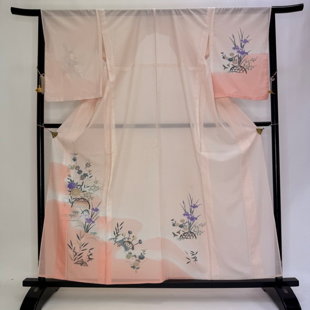 訪問着 付け下げ 絽 夏用 夏 洗える着物 礼装 ポリエステル 裄65.5cm M サイズ ピンク 6131