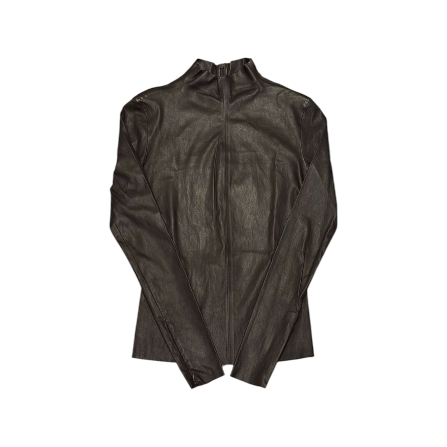 BOTTEGA VENETA バックジップ ハイネック レザー トップス ブラウン ボッテガ