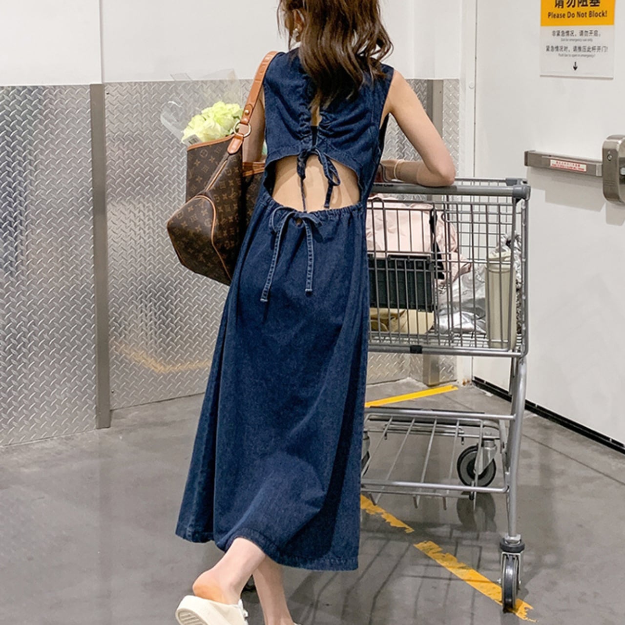 Denim open waist design dress S1256