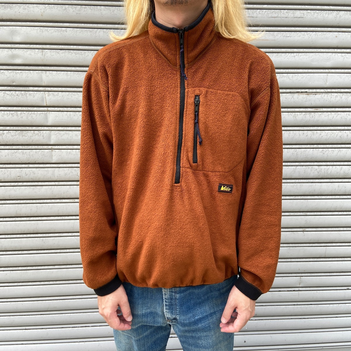 90s REI アールイーアイ ハーフジップフリースプルオーバー ブラウン S 