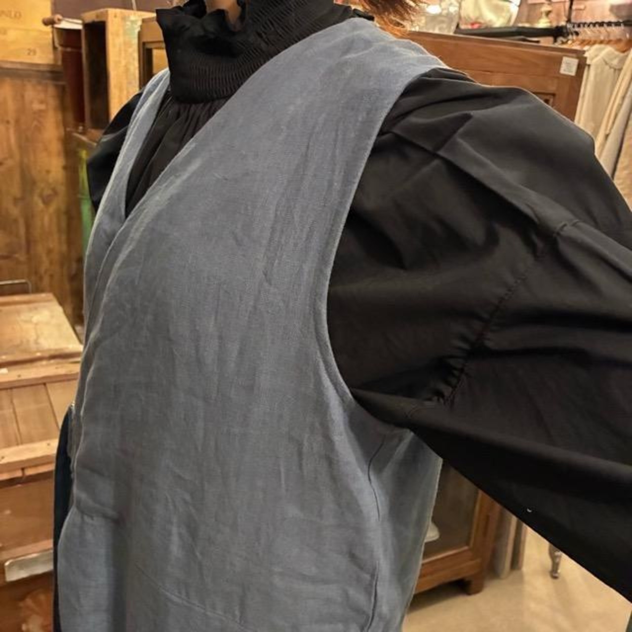 UNIVERSAL TISSU Triple Washed Linen Cotton Wrap Culotte Overalls in Smoky Blue