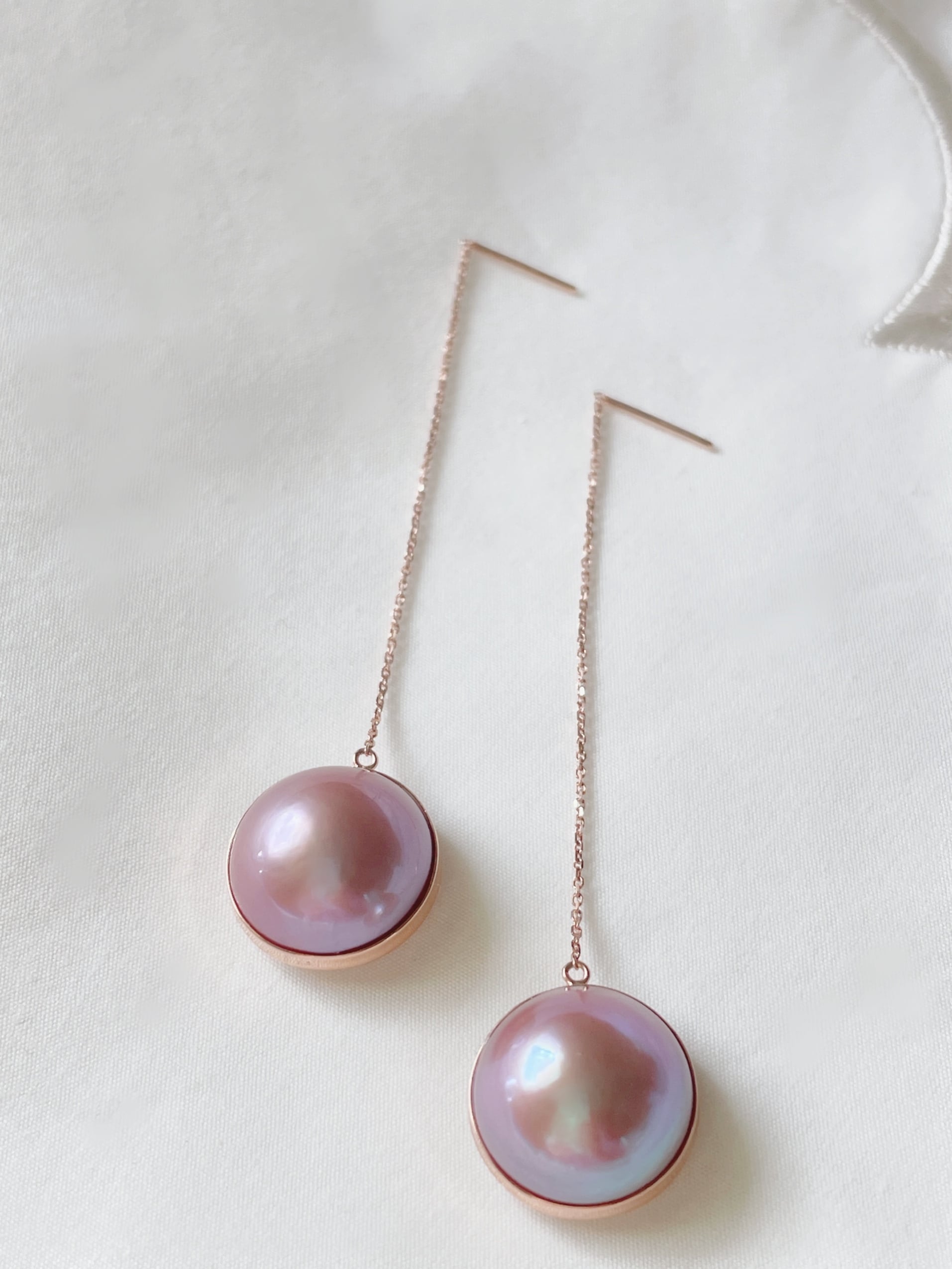 ピンクラベンダーハーフパール チェーンピアス・イヤリング | coccole