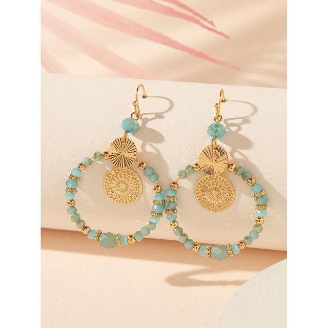 Beaded round drop earrings 125601
