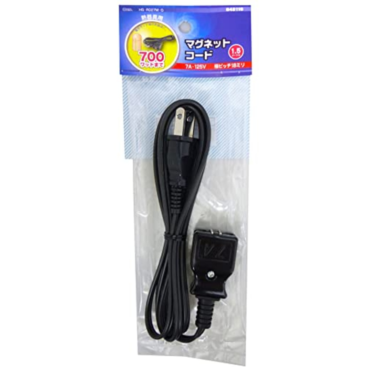 オーム(OHM) 電機 電気ポットコード マグネットコード 電源コード 加湿器・炊飯器対応 ~700W用 7A 1.5m ブラック HS-R027M-G 04-8119
