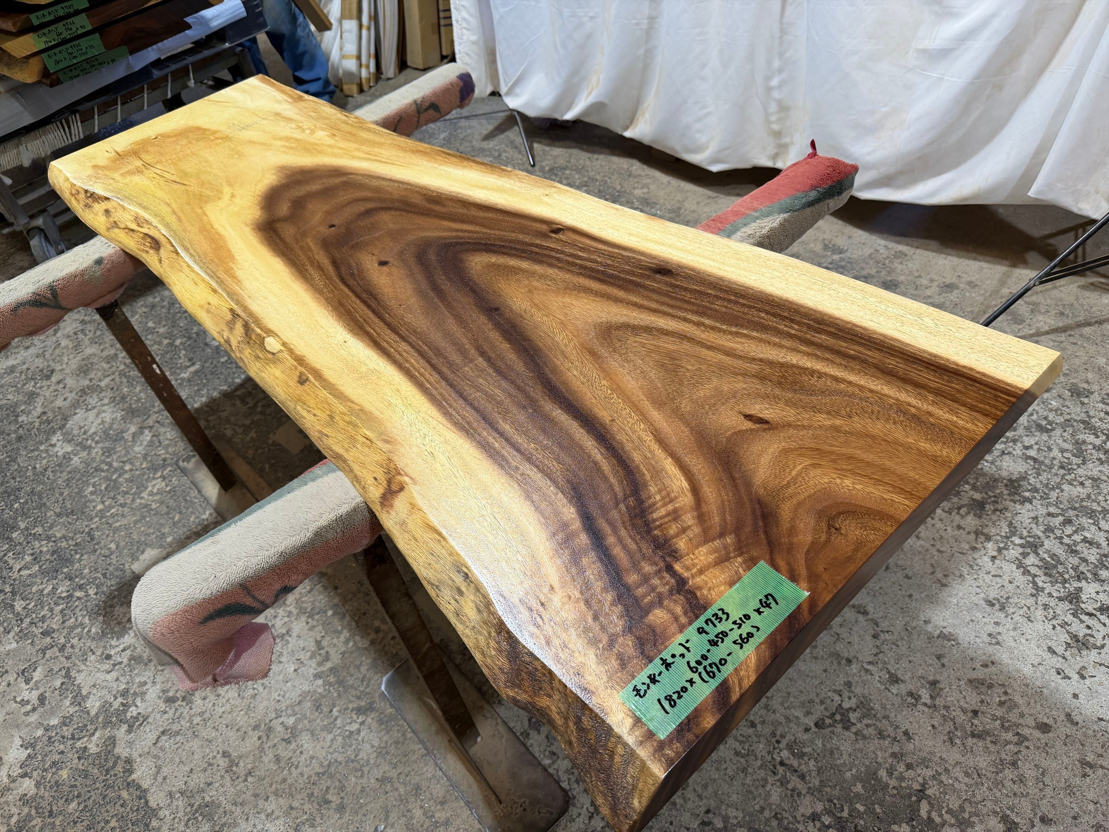 モンキーポッド9733 一枚板無垢 乾燥材 1820x600-450-510x47mm カウンター センターテーブル ダイニングテーブル