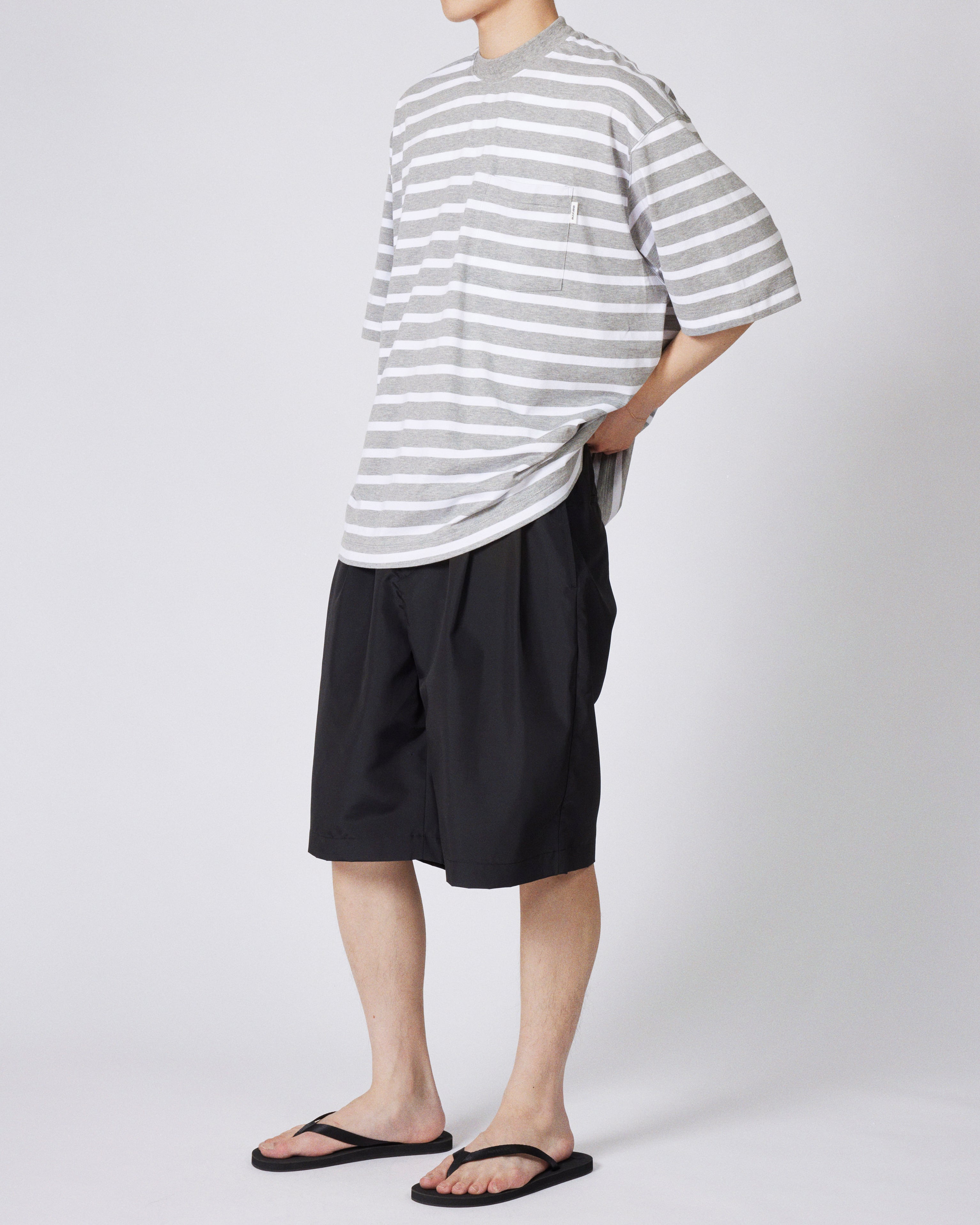 everyone high-gauge cotton border short sleeve tee shirt (GRAY