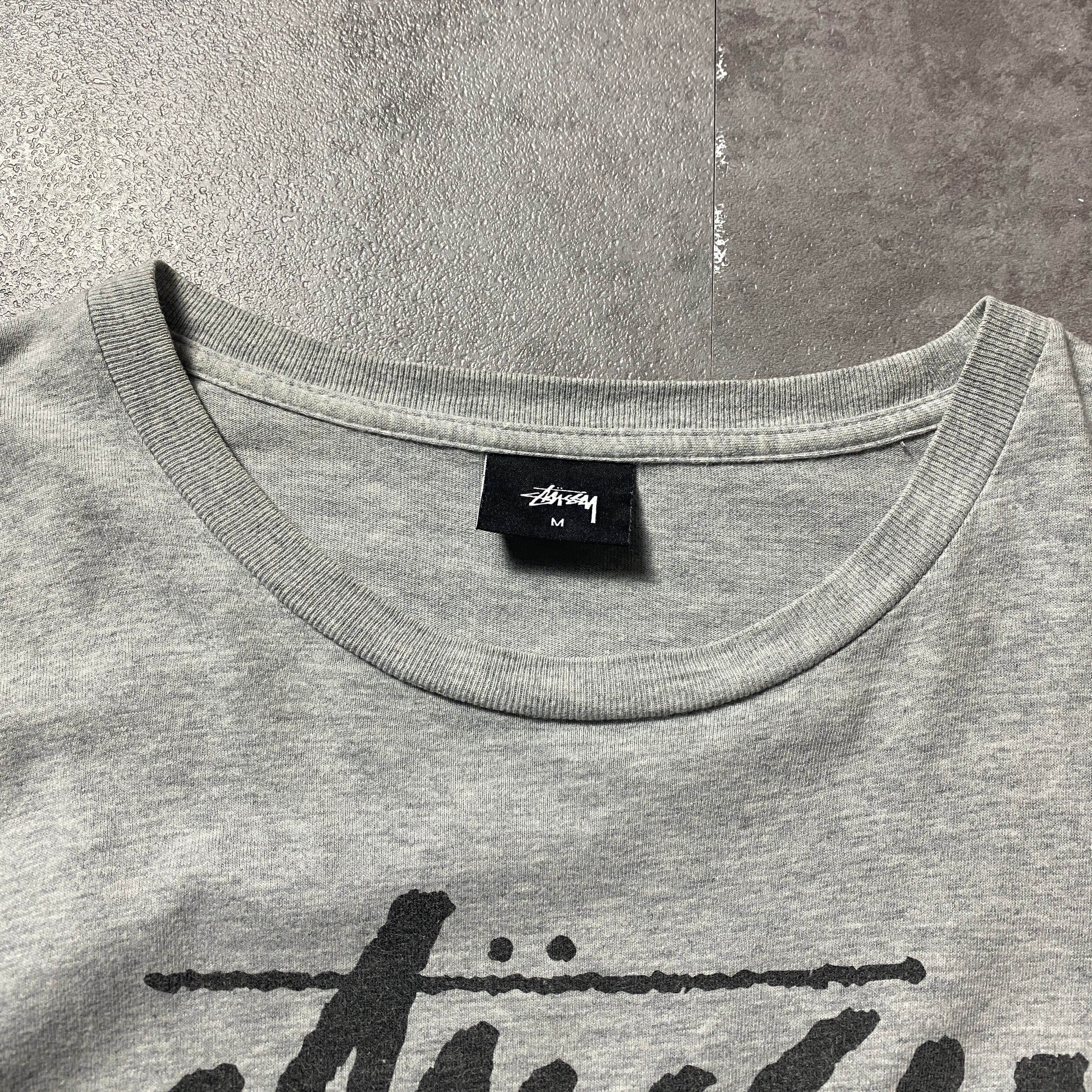 stussy ステューシー ストックロゴ×SSリンク プリント グレー Tシャツ