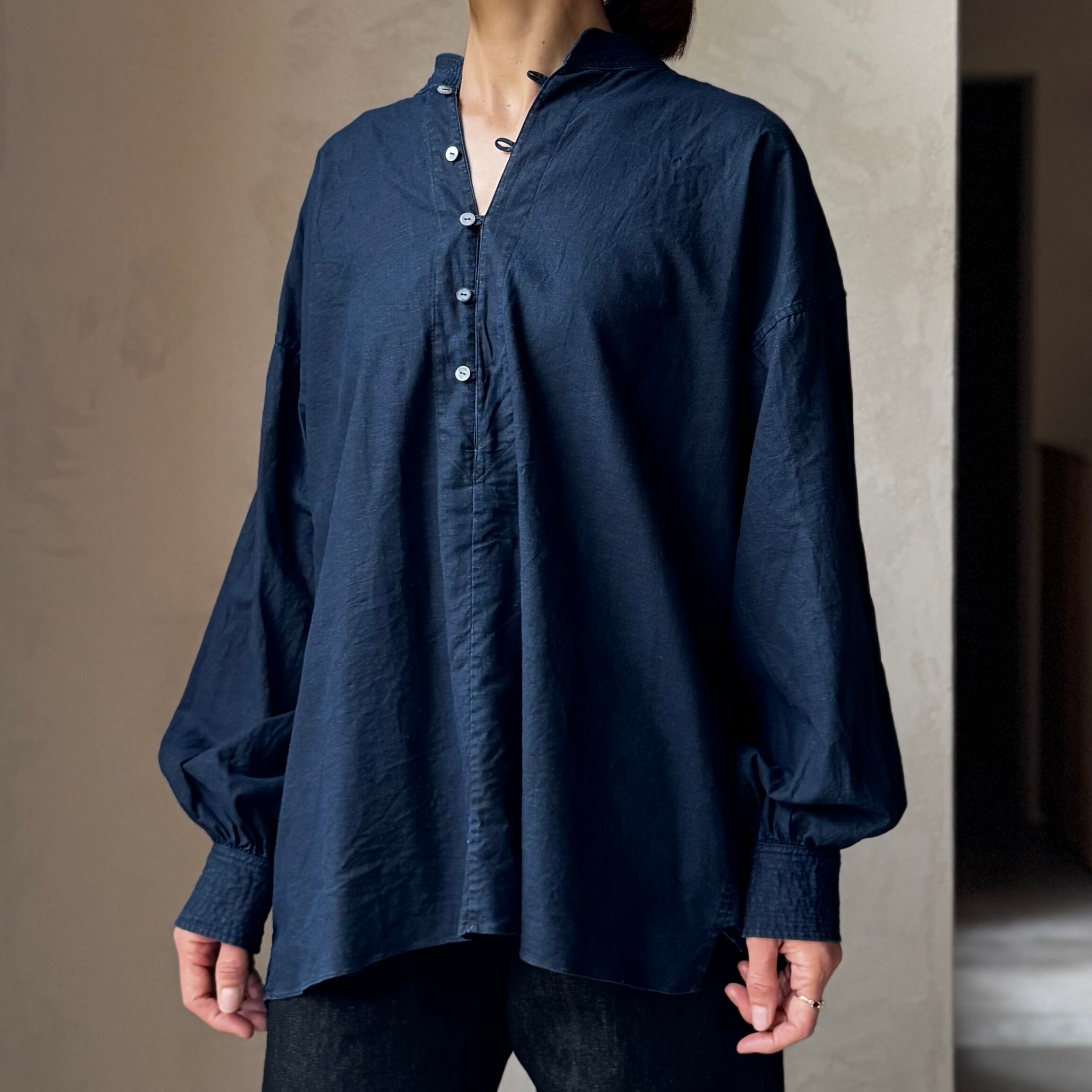 SP |DARK INDIGO COTTON FLAX / CHURCH SMOCK SHIRT