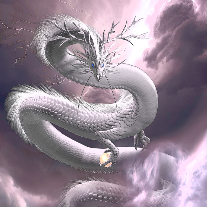 龍の絵「白龍（明るめ）」A4 | 龍の絵