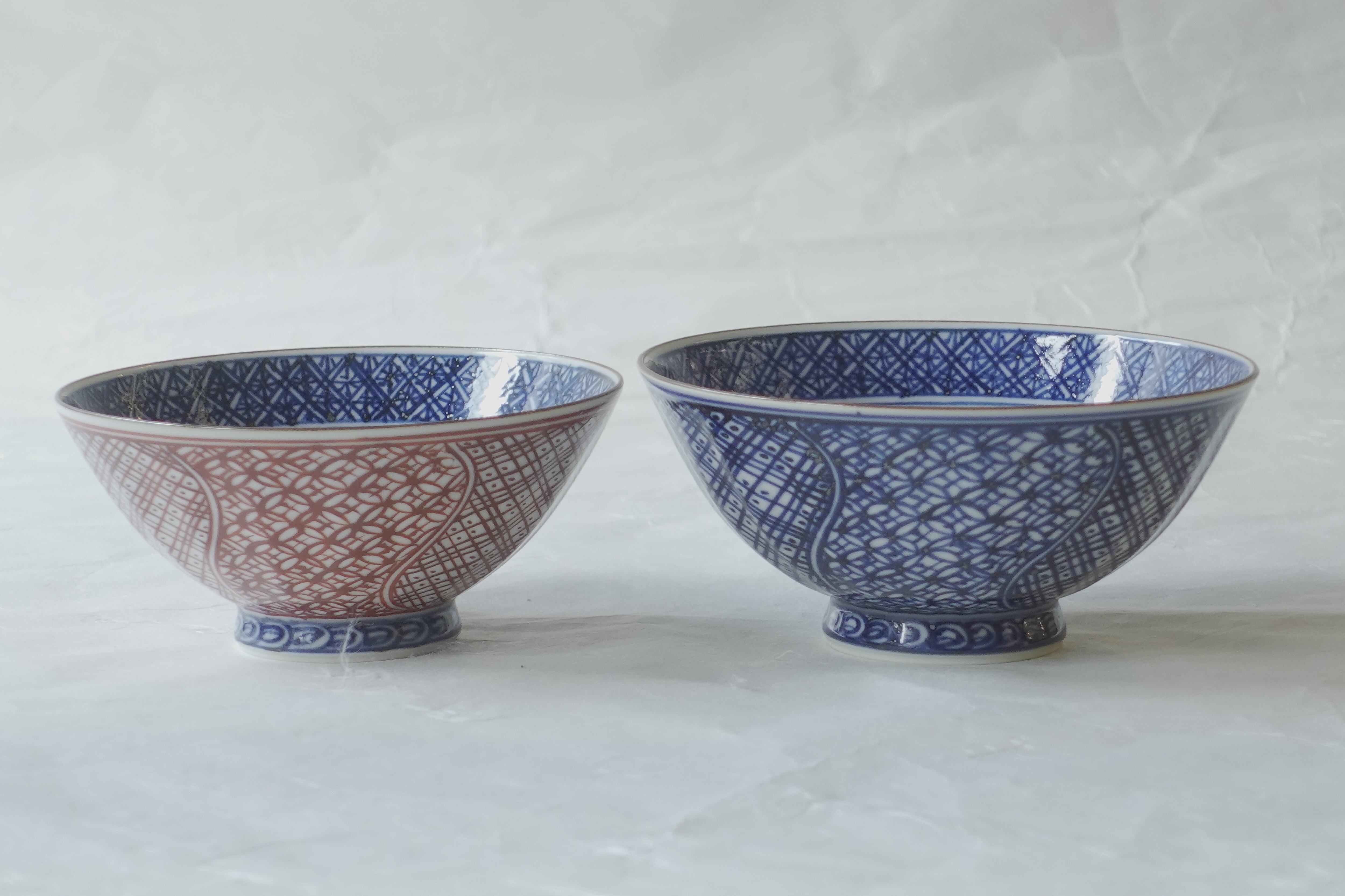 清水焼 伊藤一夫 作 青赤 祥瑞 組飯碗（ペア） | 小林漆陶