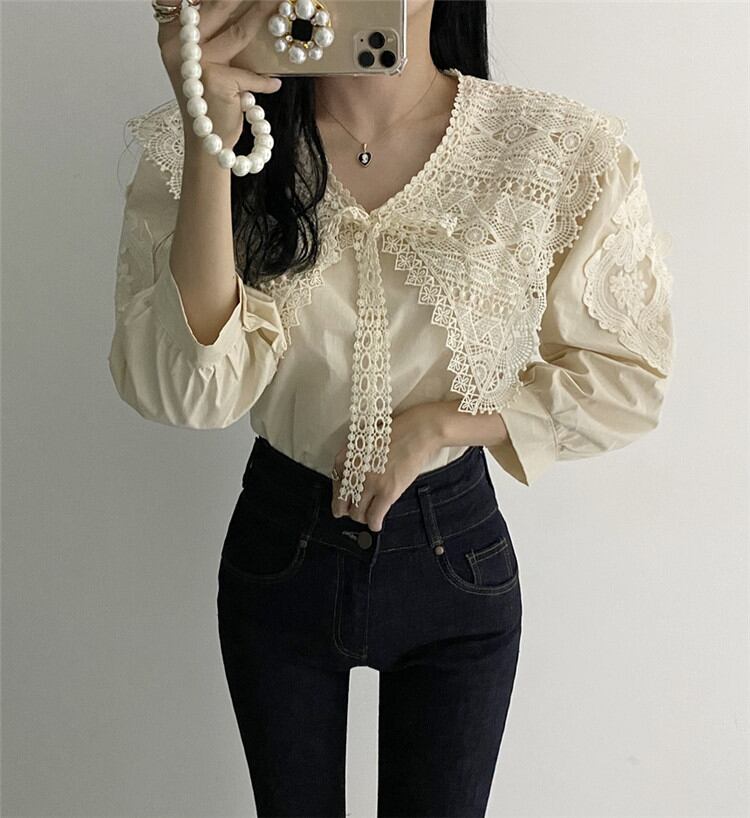 安いし可愛い大人気商品 気質 ジェントルスタイル トップス 長袖 シャツ 大人気 スリム カジュアル レース