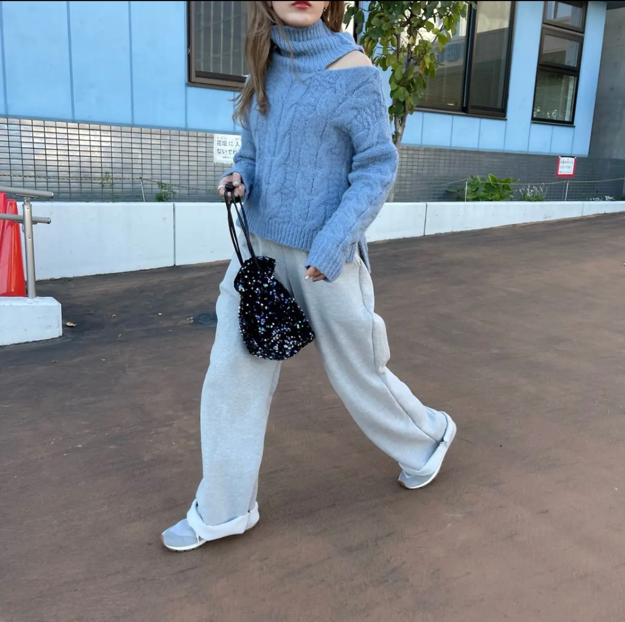 タックプレス裏起毛スウェットpt／gray