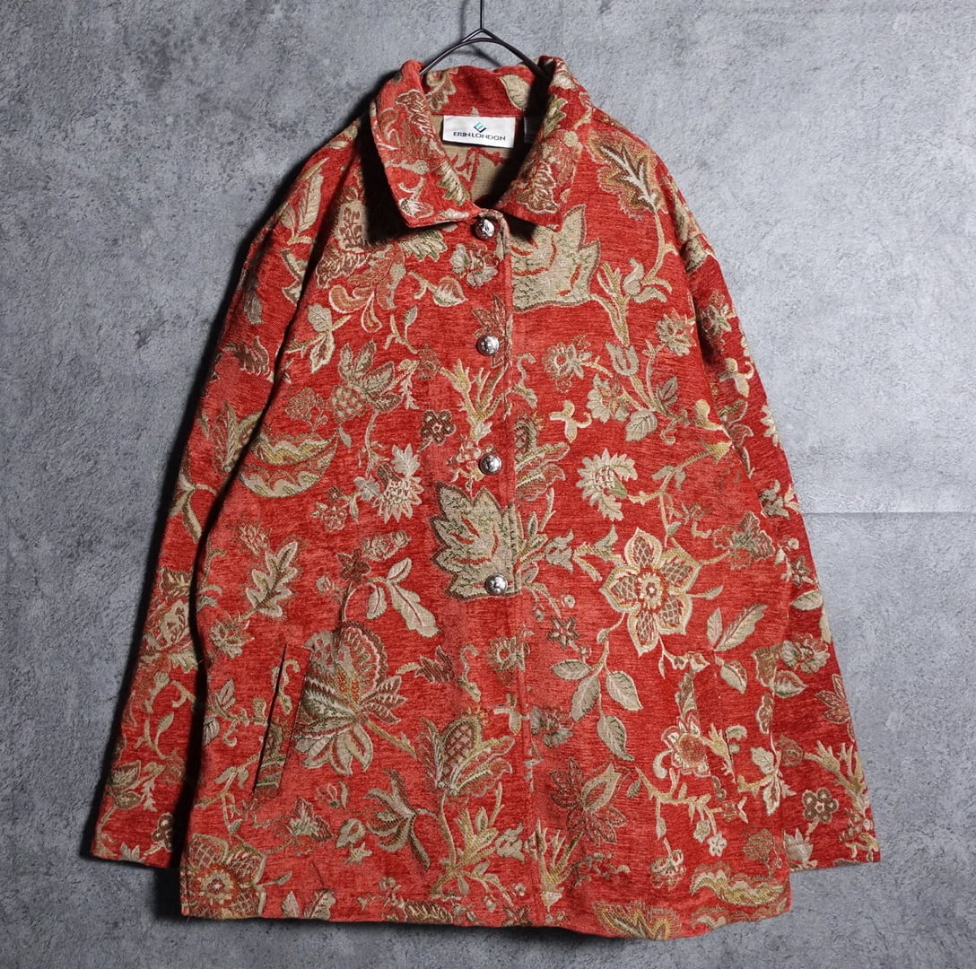 Red floral & botanical gobelin jacket | 古着屋 FORCE