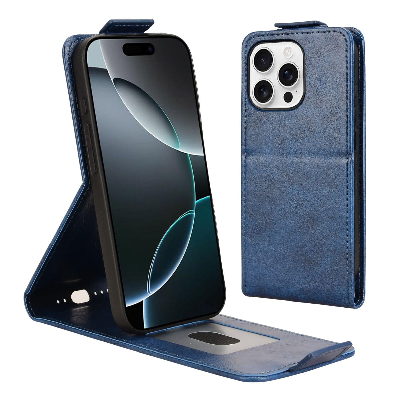 【KIVON】 iPhone 17 / 17 Pro / 17 Pro Max / 17 Air 対応/ iPhone16シリーズ / iPhone15/ Google Pixel8a/PIxel9a対応 手帳型 縦開き スタンド機能付き PUレザー 男女兼用(ネイビー, iPhone17Pro)