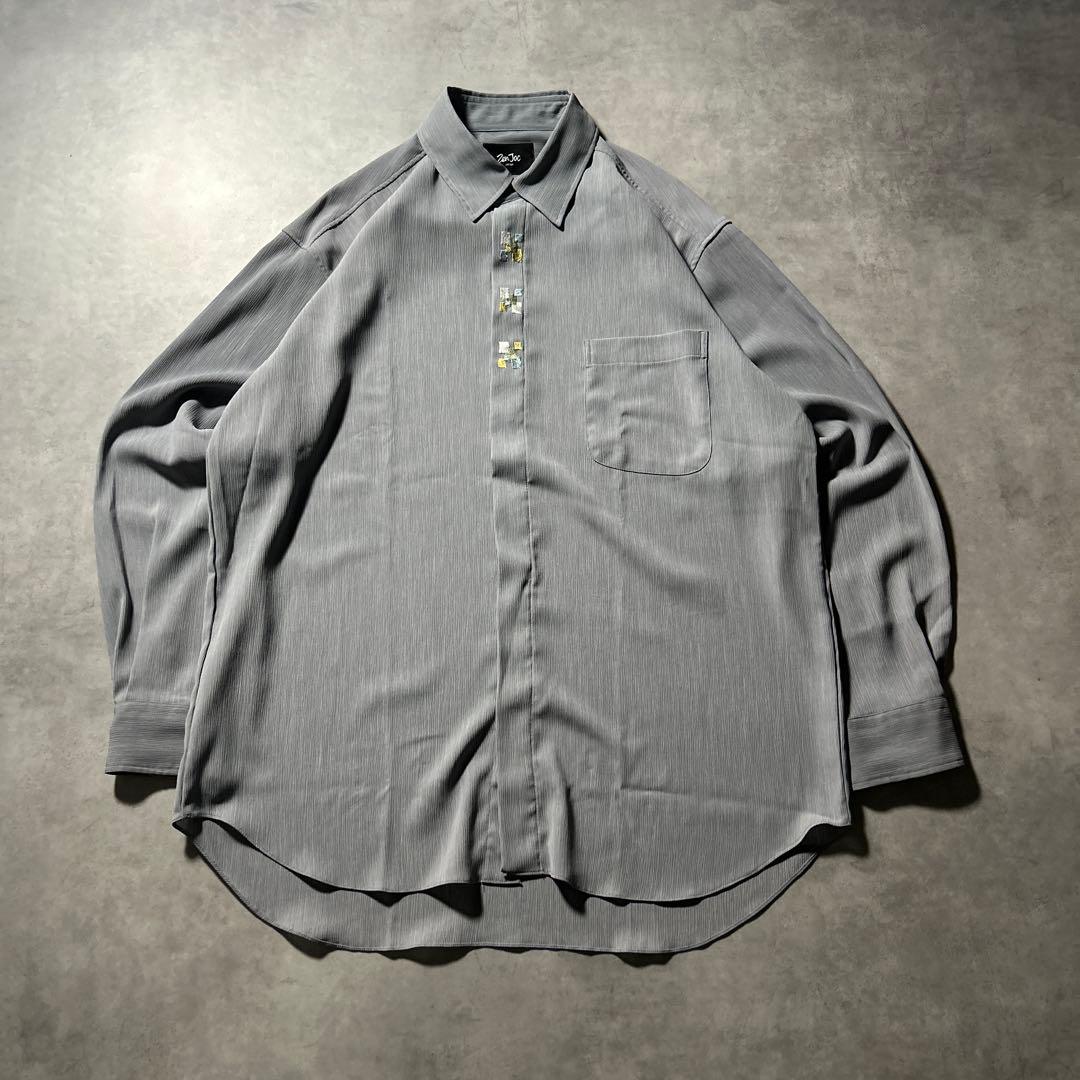 ヴィンテージ レトロ グレー 刺繍 ロゴ チロリアン ゆるだぼ デザイン シャツ