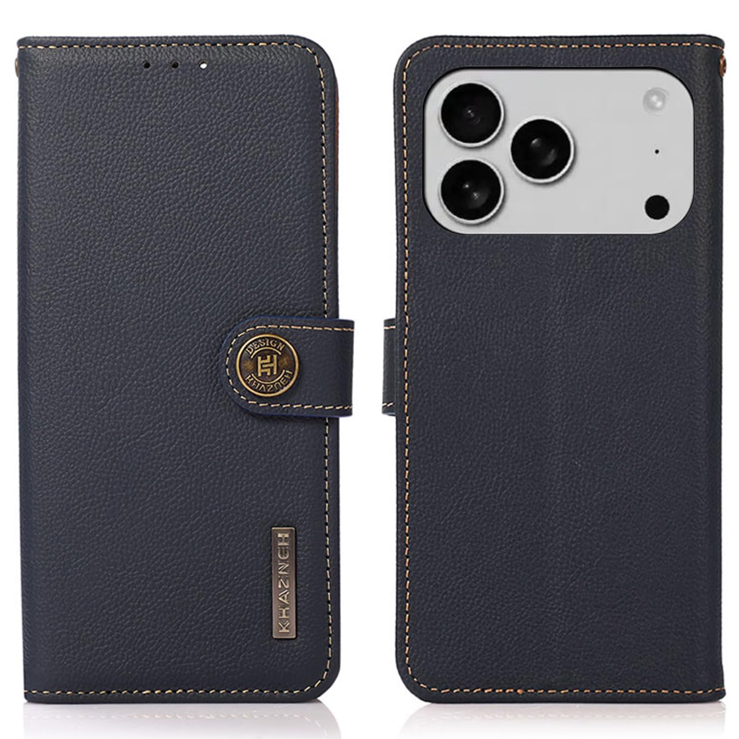 FOR iPhone 18 Pro ケース 手帳型 本革 For アイフォン17プロ/18プロ 本革 財布型 シュリンクカーフレザー 高級本皮 耐衝撃 マグネット式ボタン スピーカーホール付き カード収納 大容量 3枚 写真収納 横置きスタンド機能 ストラップホール有り 耐摩擦 Ayakumo ダークブルー