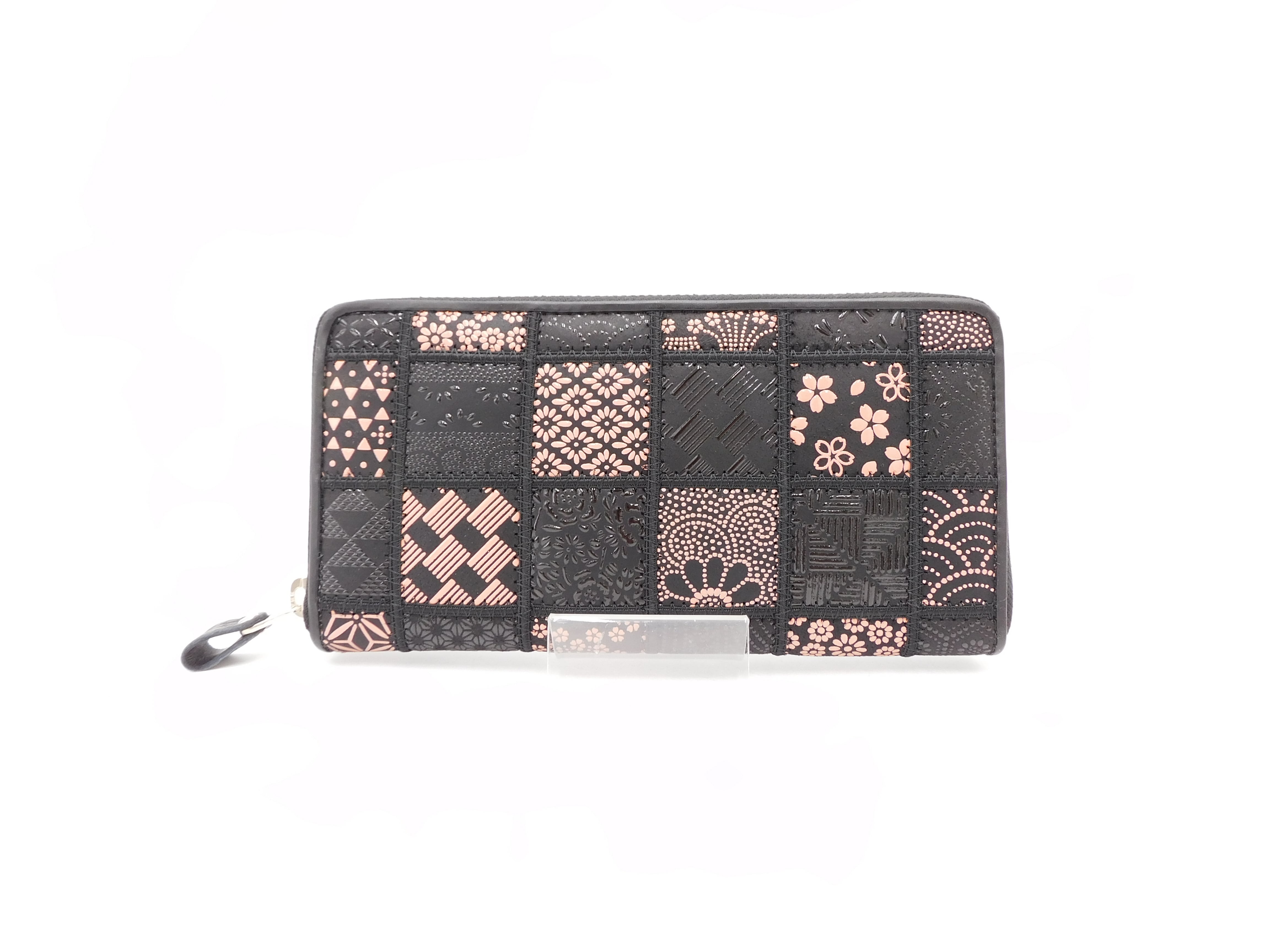 パッチワーク印傳 ラウンド長財布 ピンク