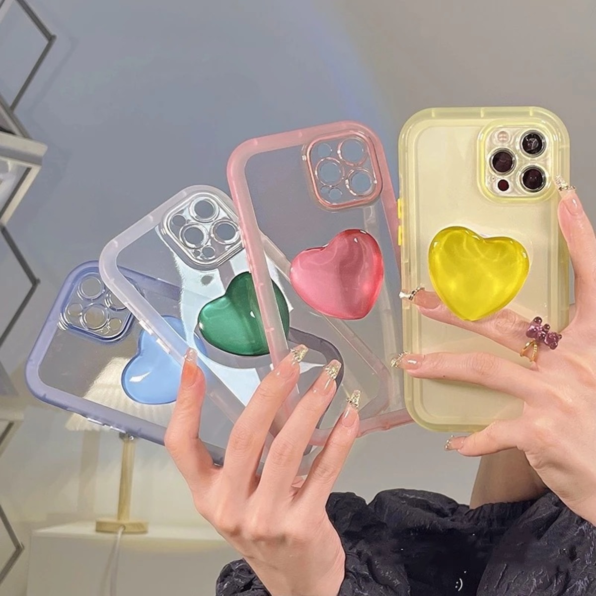 クリスタルピンクジュエルハートスマホケース