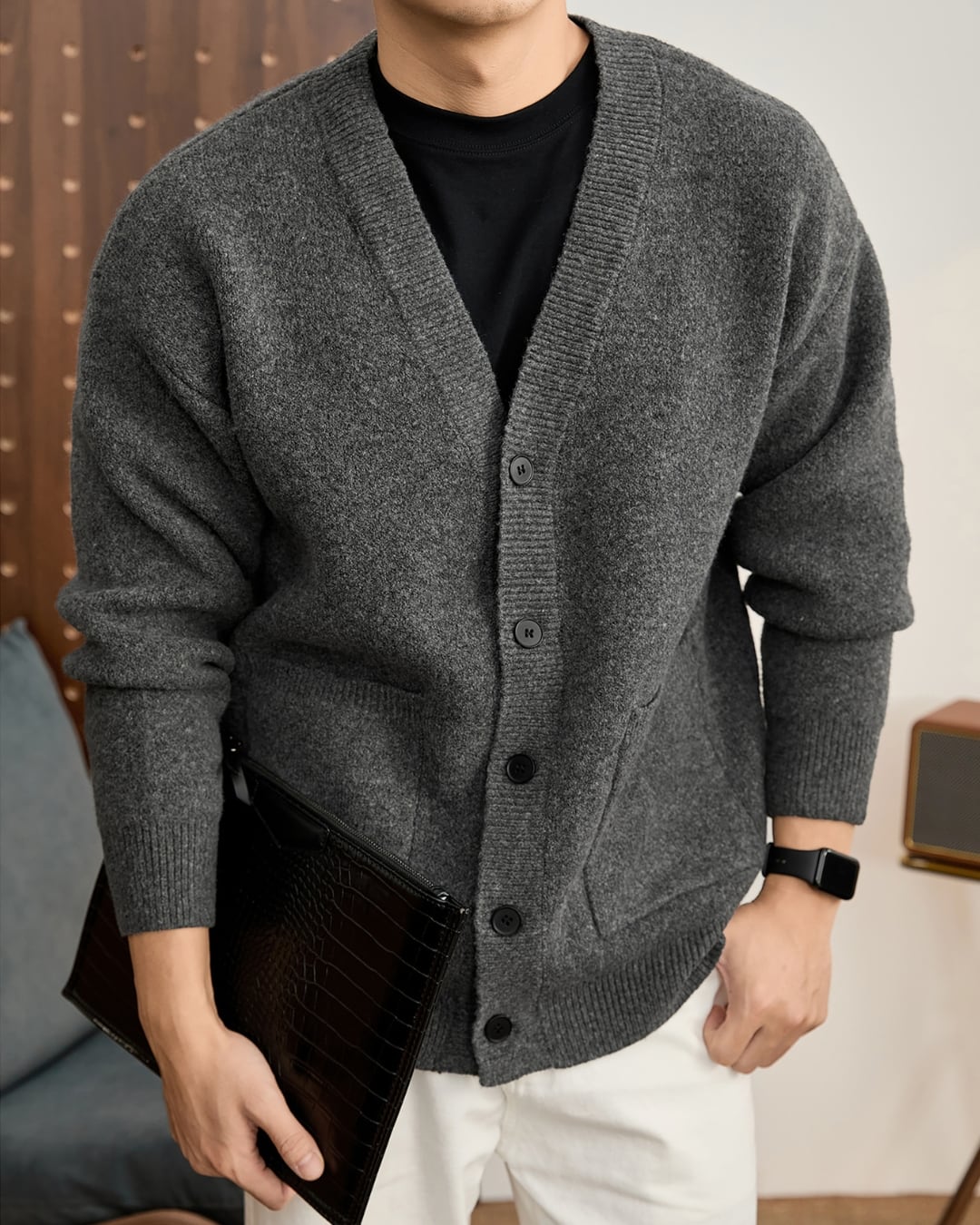 ボタンフロント ウールブレンドカーディガン 3色 A0120